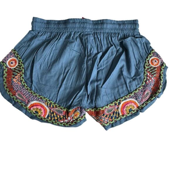 Raga Anthropologie Shorts Embroidered‎ Pull On Blue Boho Size S NEW - Picture 3 of 11